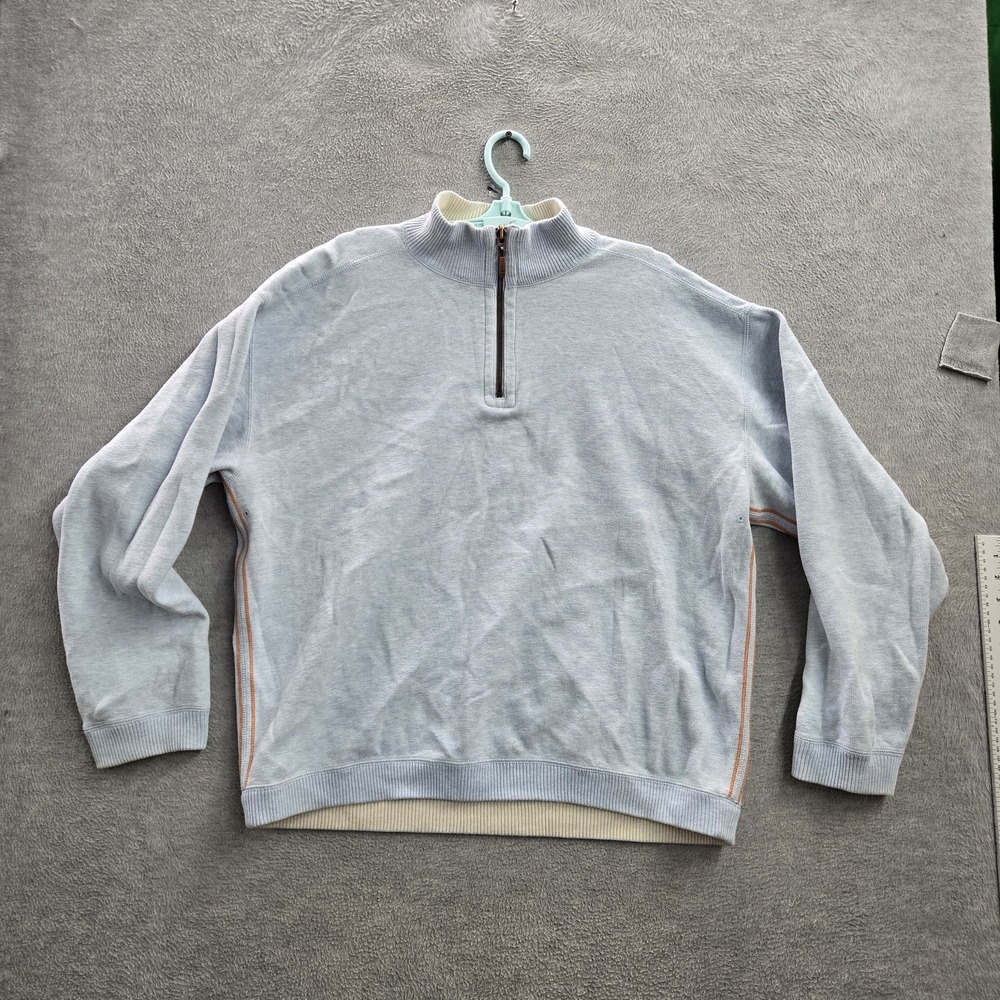 Tommy Bahama Men Sweatshirt Blue L  Embroidery Zipper Long Sleeve READ